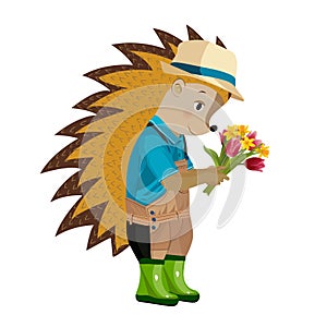 Hedgehog florist. Vector illustration.